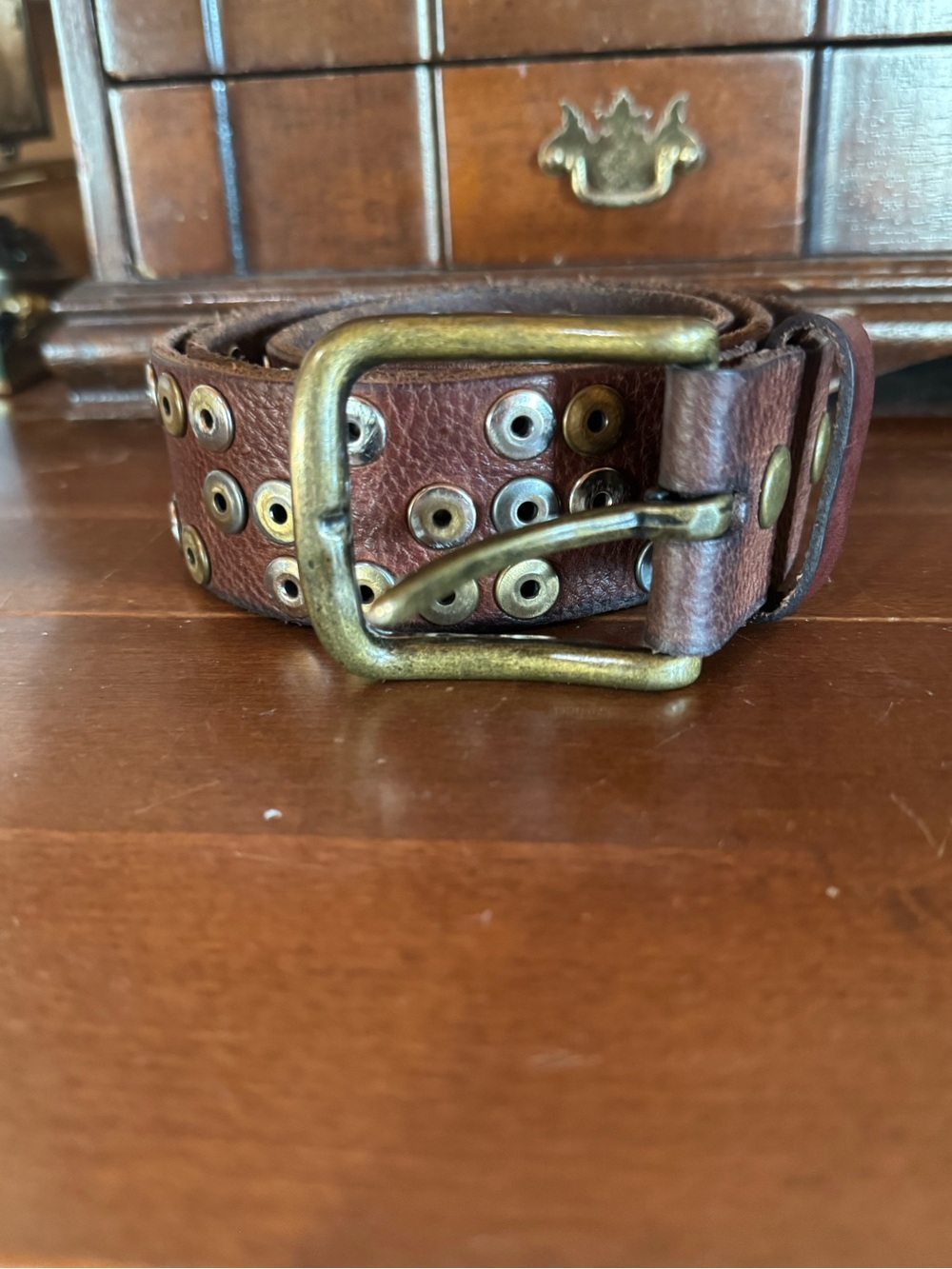 Brown Leather Studded Belt Biker or Grunge Style